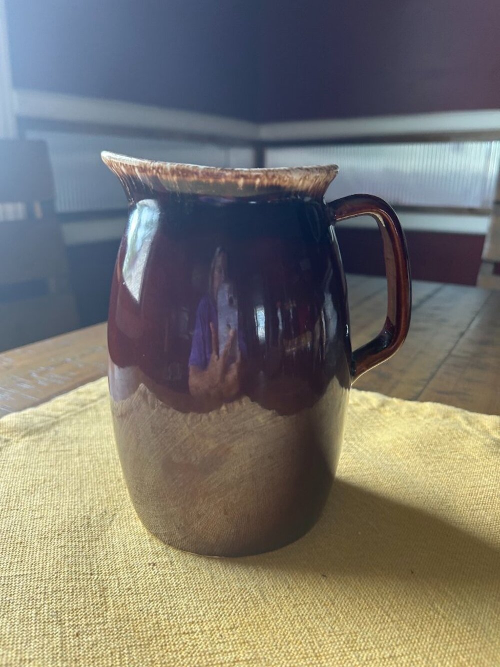 Vintage Hull Potter Brown Drip Glaze water Pitcher 7 in height 6 in dia